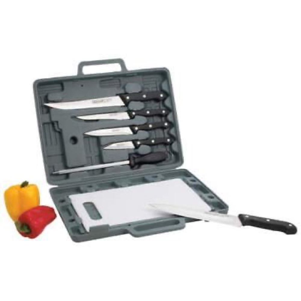 Maxam 8-piece Cutlery Set with Cutting Board & Permanent Storage Case - New